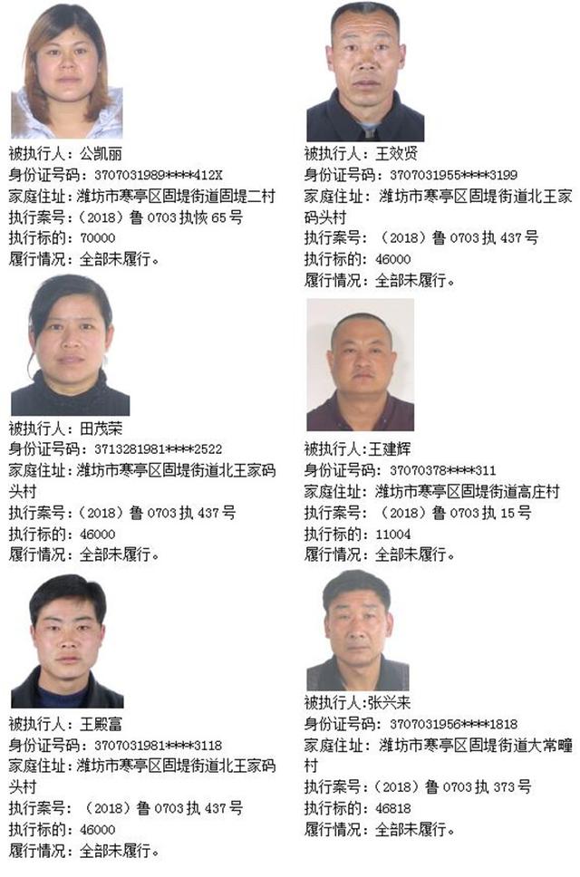 最新潍坊坊子老赖名单
